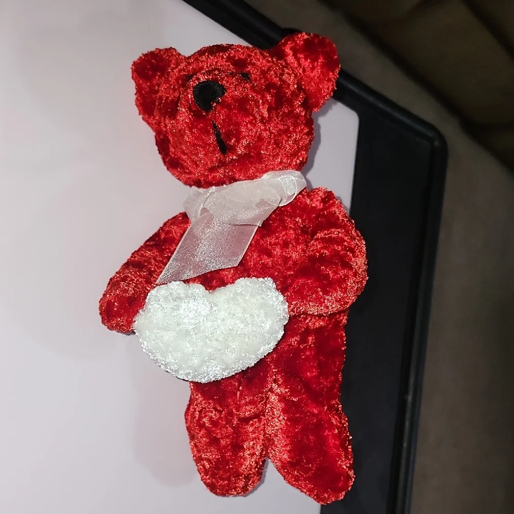 Plush Red Teddy Bear with White Heart and bow Valentine's Bear Stuffed Animal